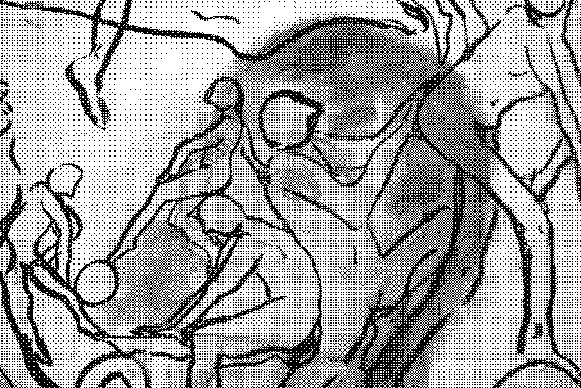 close up of a charcoal drawing, a large figure with short hair has a chain of smaller naked figures crawling over their face. there are visible eyes, nose, and mouth on the large face which has been rubbed out