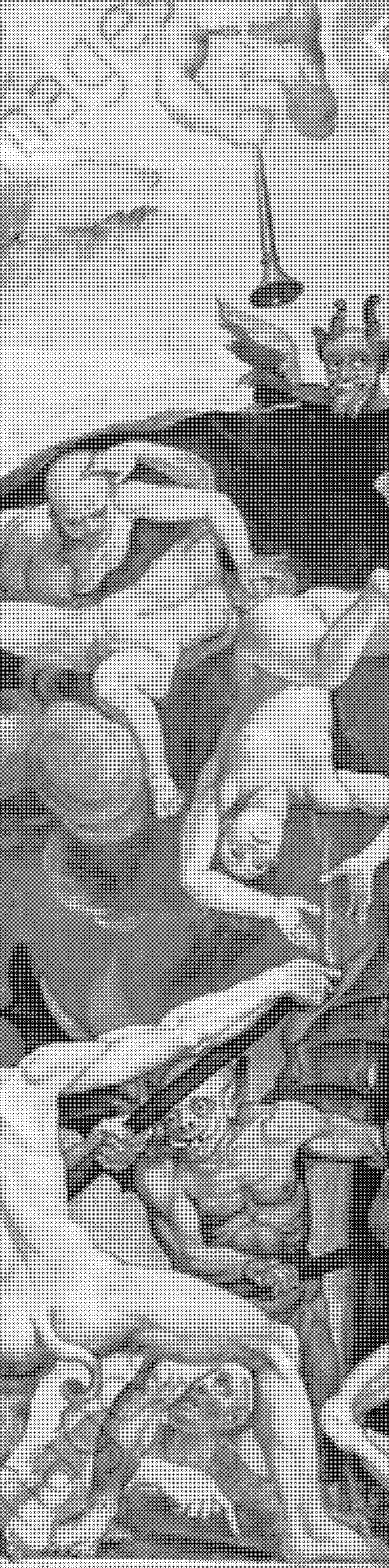 closeup of a black and white bitmap rendering of a Renneisance fresco painting, cherubs, naked people tumbling down as devils prod them with spears